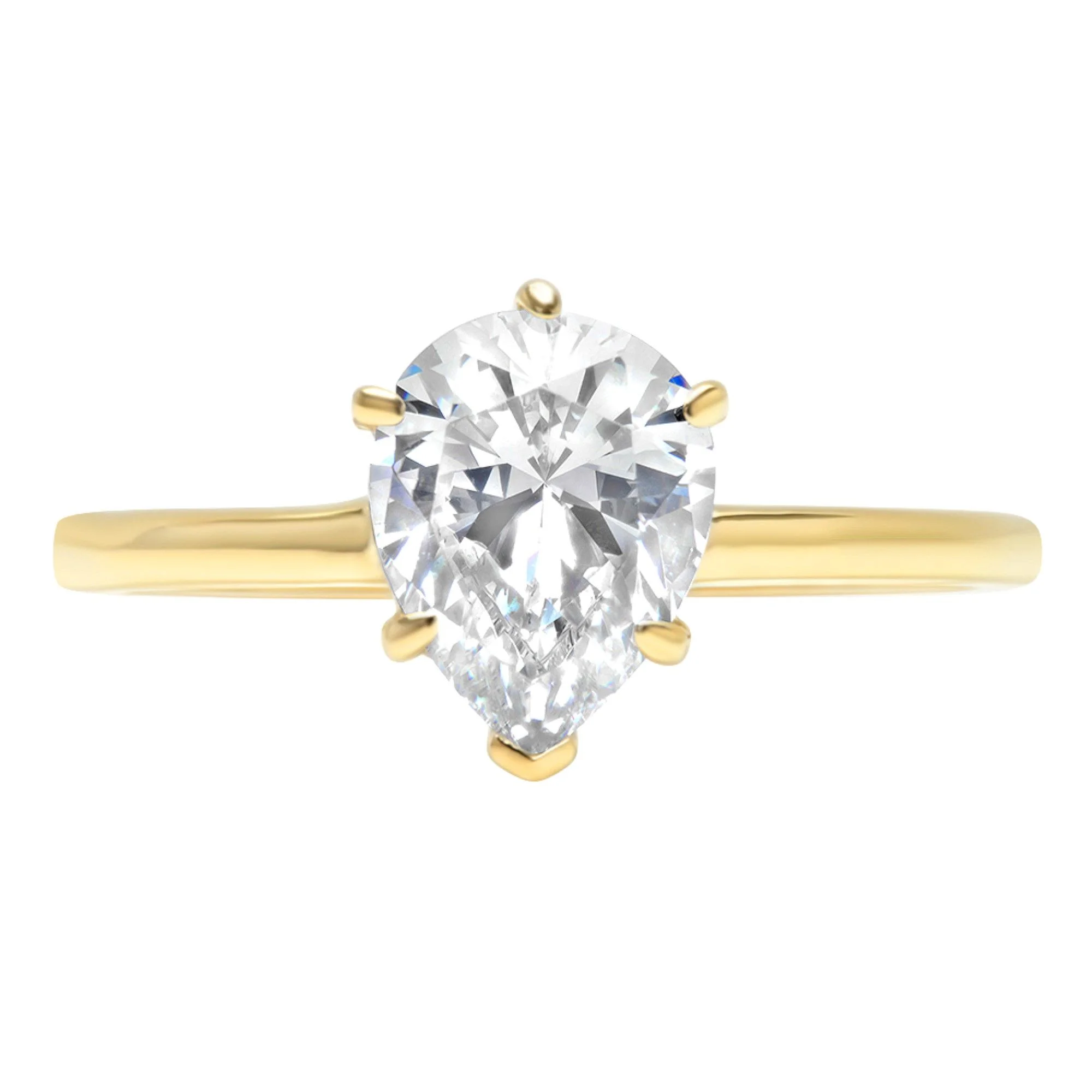 1.0 ct Pear Cut Real Genuine Natural Diamond VS1-VS2 G-H 18K Yellow Gold Solitaire Promise Wedding Statement Engagement Designer Ring size 4