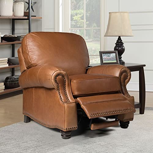 BarcaLounger Longhorn II Recliner Chair Shoreham Antique Dark Sanded Bomber Top Grain Leather Chair with Espresso Wood Legs
