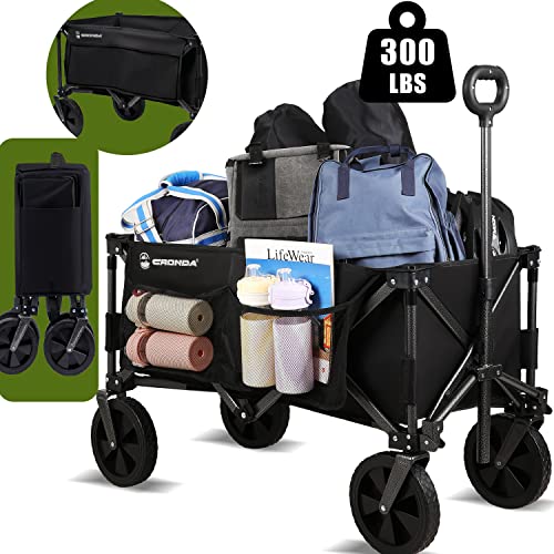 Collapsible Outdoor Utility Wagon with 300 lbs Capacity,Heavy Duty Folding Wagon with Side Pocket