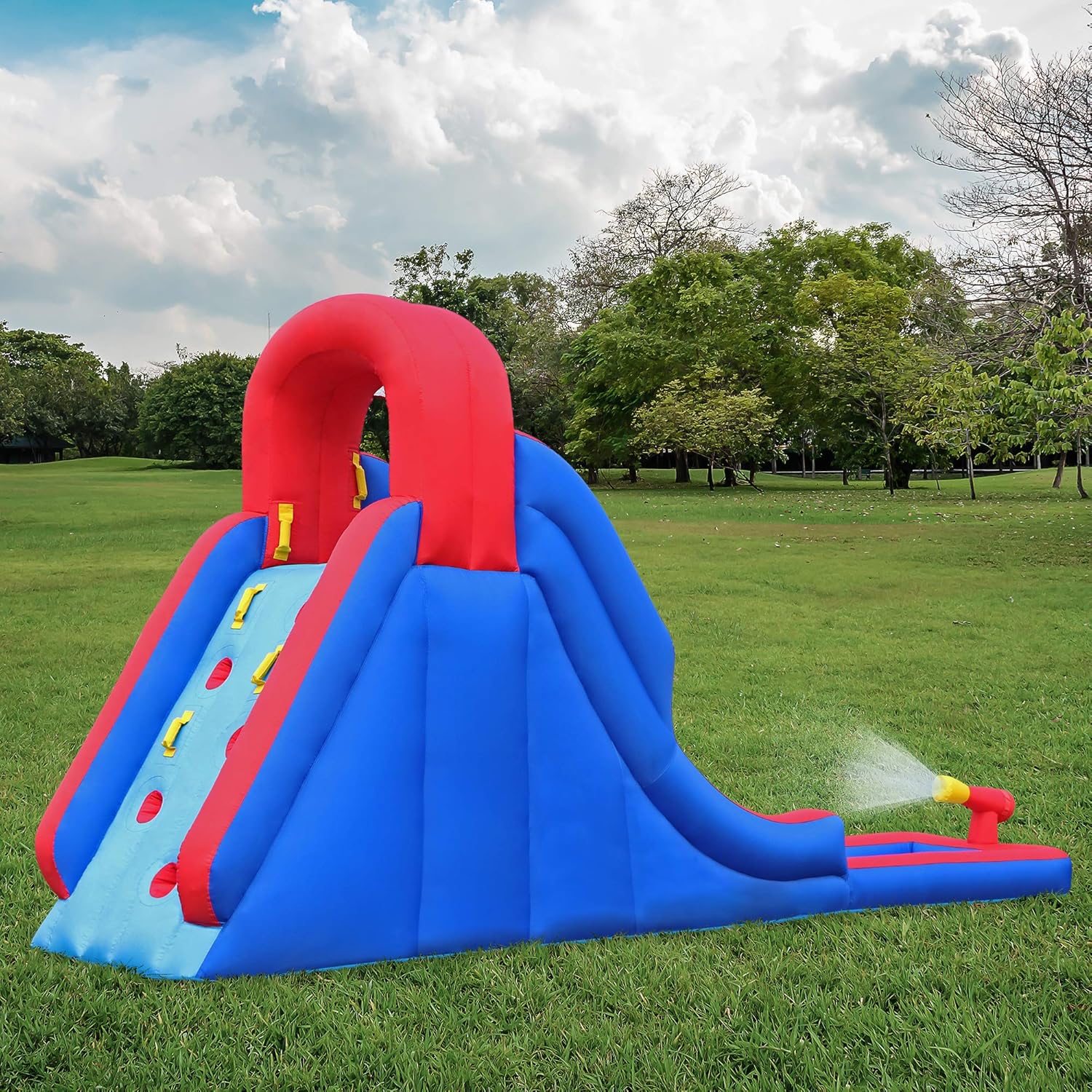 Deluxe Inflatable Water Slide Park – Heavy-Duty Nylon for Outdoor Fun - Climbing Wall, Slide