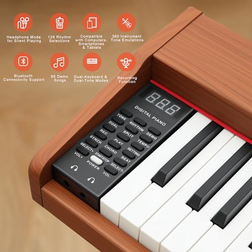 Digital Piano 88 Key Weighted Keyboard, Full-size Electric Piano for Beginners, with Triple Pedal, Sheet Music Stand