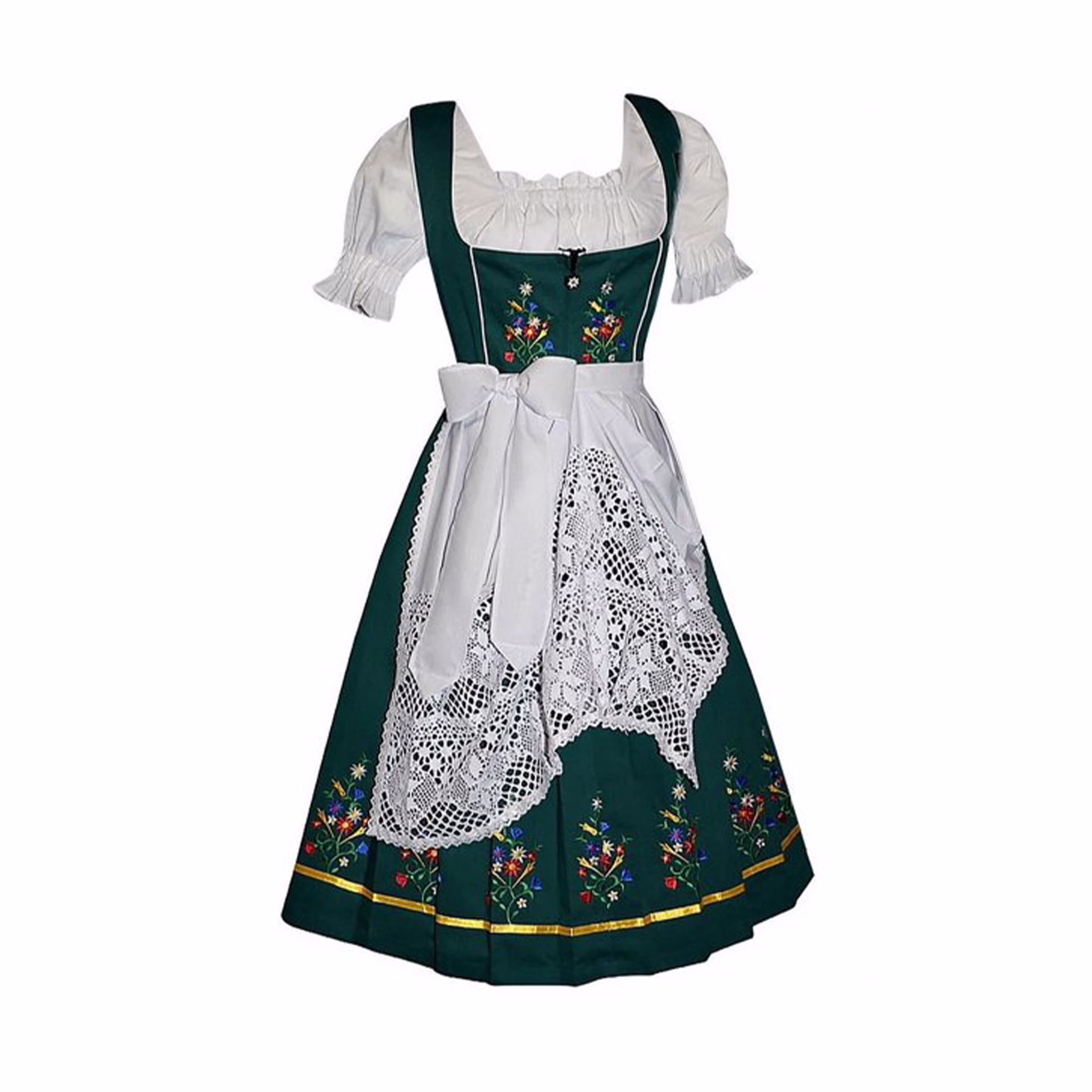 Dirndl Trachten Haus 3 Piece Long German Oktoberfest Dirndl Cotton Dress for Womens and Girls - Green