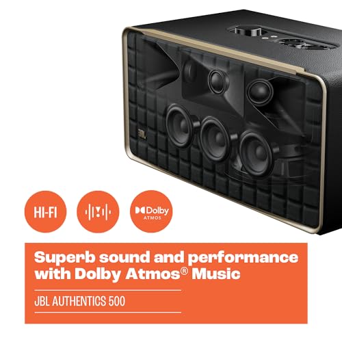 JBL Authentics 300 - Retro Style Wireless Bluetooth/Wifi Home Speaker, Built in Battery (4800mAh), Music Streaming Services via Built-in Wi-Fi
