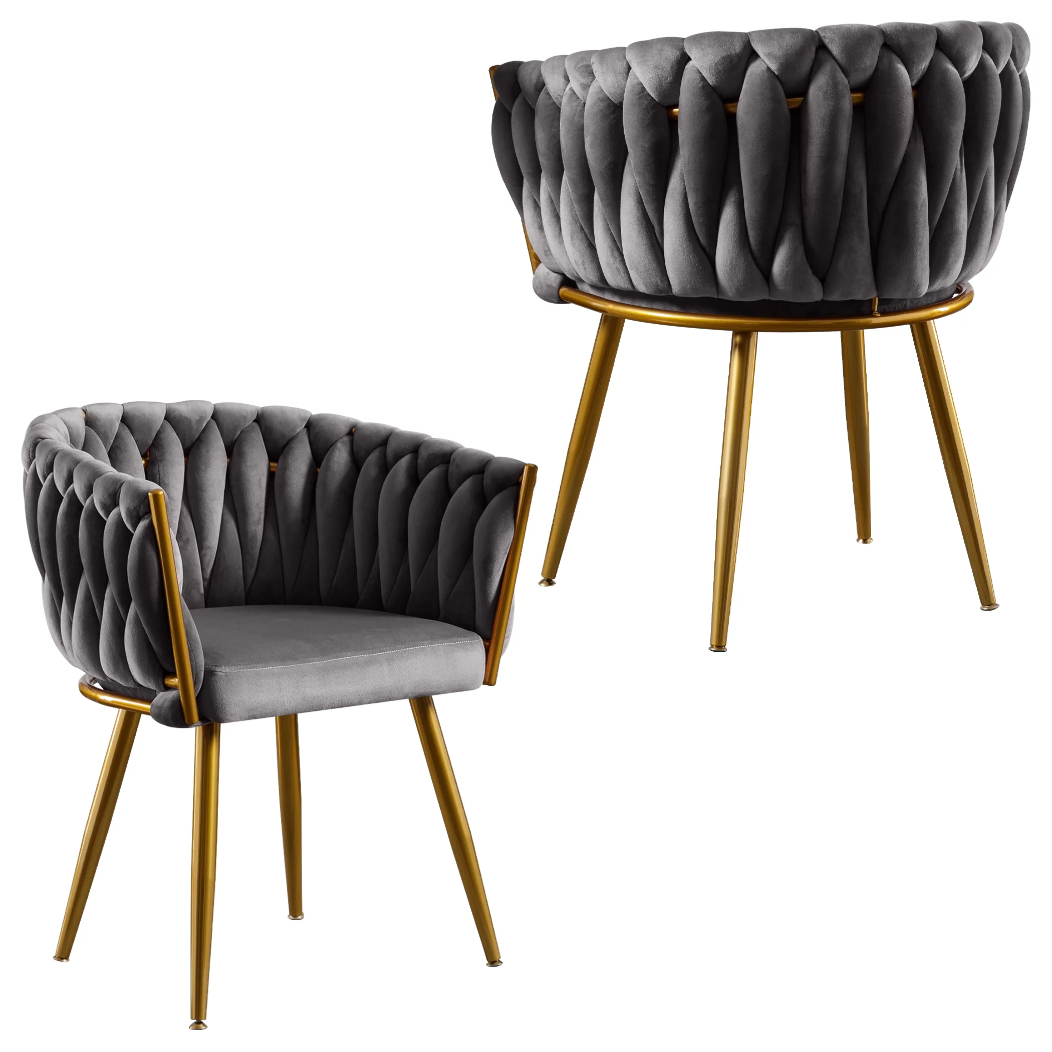 JONPONY Velvet Dining Chairs Set of 2, Modern Woven Upholstered Dining Chairs with Gold Metal Legs,Luxury Tufted Dining Chairs for Living Room