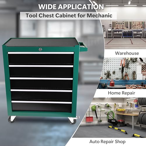 5-Drawer Rolling Tool Chest, Modular Tool Cabinet with Brake Casters & Removable Drawers, Workshop Toolbox Cart for Factory/Garage, Black