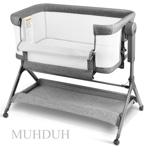 3-in-1 Baby Bassinet, Bedside Bassinet Sleeper, Rocking Bassinet with Comfy Mattress&Breathable Mesh, 6-Height Adjustable