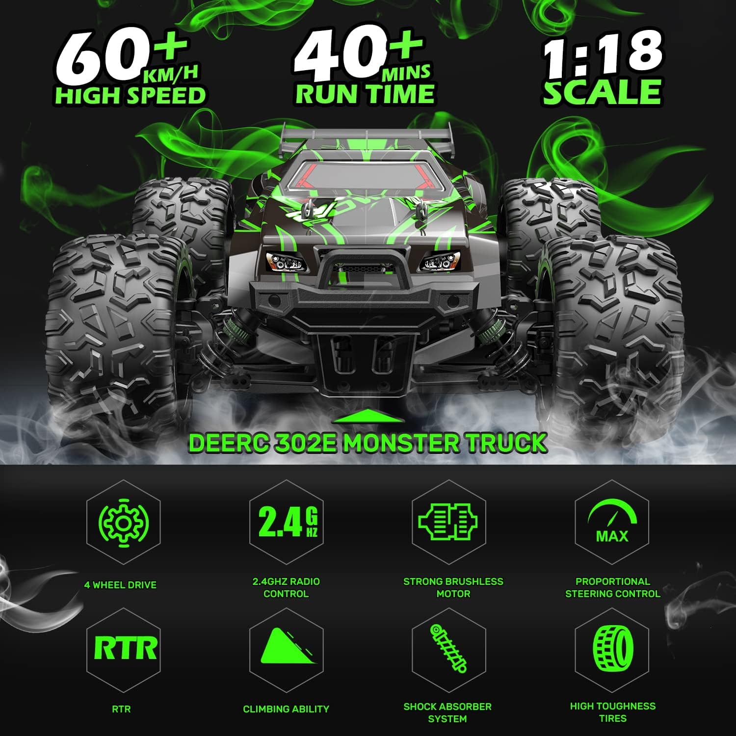 DEERC Brushless 302E RC Cars for Adults, Upgraded 60KM/H High Speed Remote Control Car