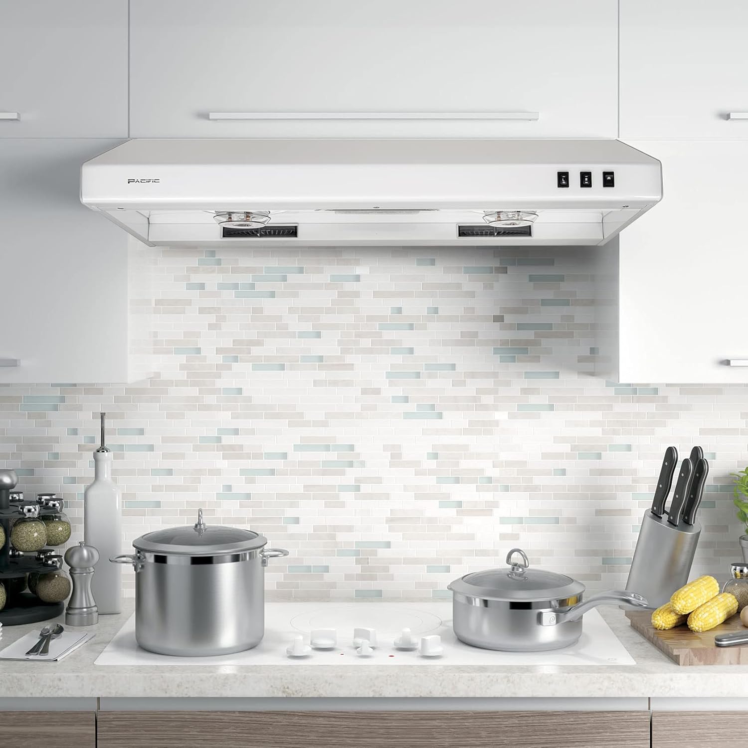 PACIFIC 30'' Economy Under Cabinet Range Hood, White, CFM550, 2-speed settings, rocker switch, Filter-less design