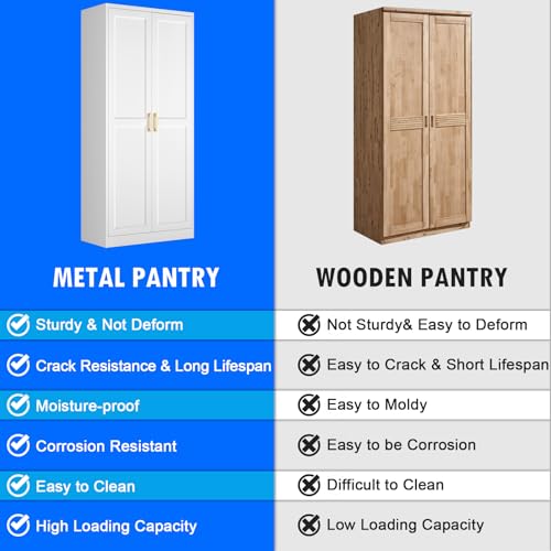 Pantry Cabinet, 71 Inch Tall Kitchen Storage Cabinet, Metal Pantry Cabinet with Doors and Adjustable Shelves, Black Food Cupboard