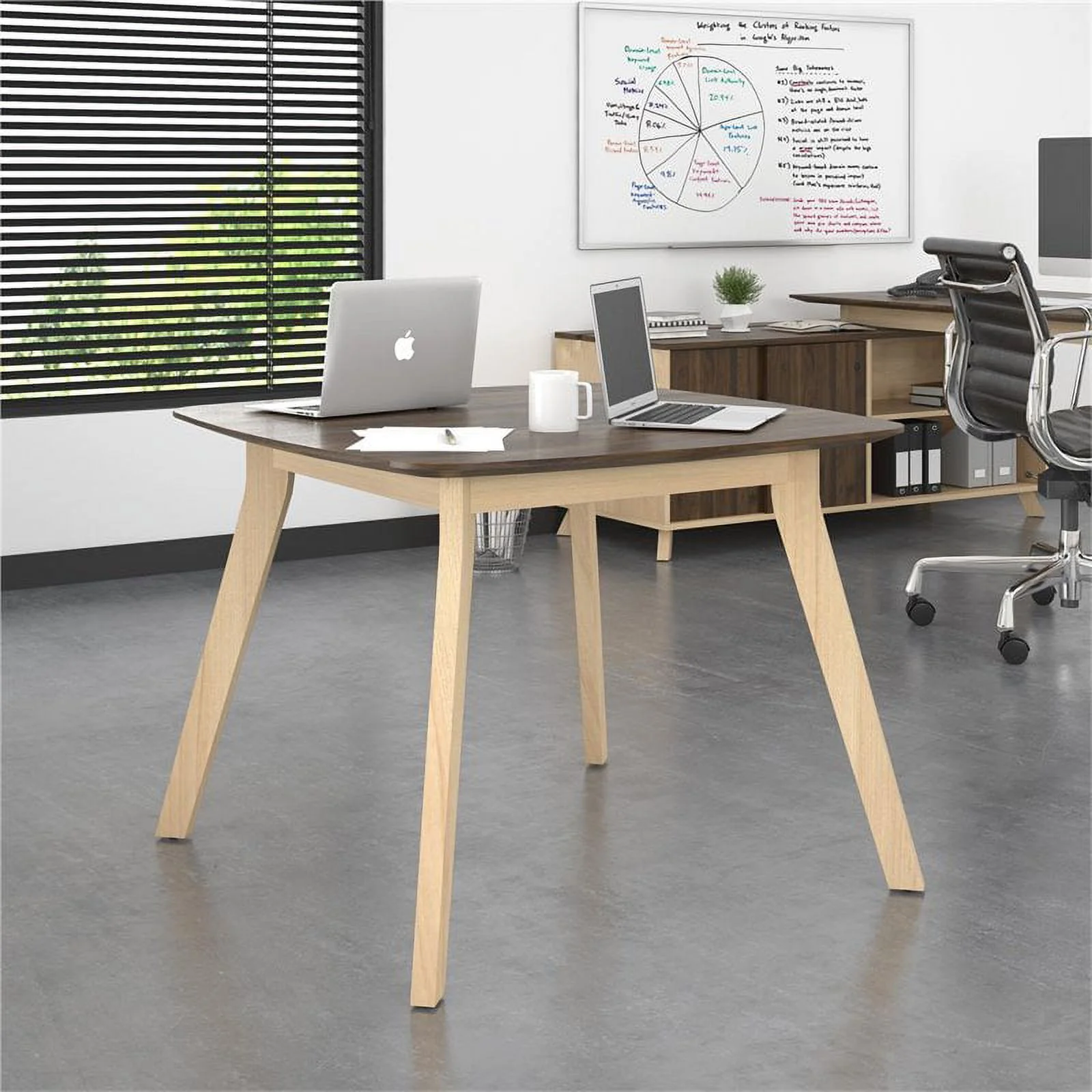 Ameriwood AX1 Commercial-Grade Square Meeting Table in Walnut