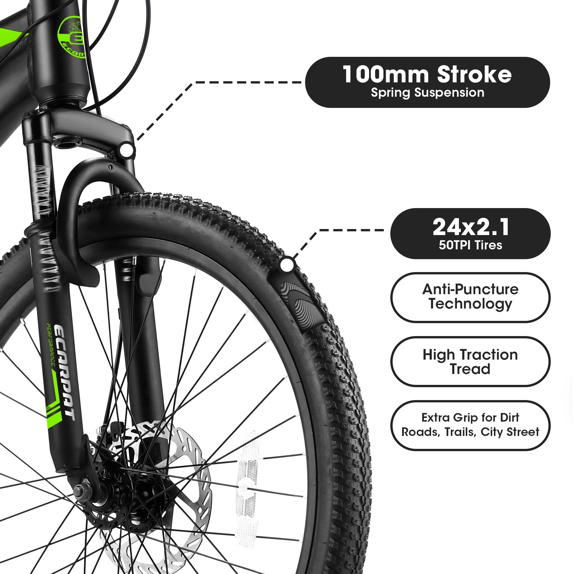 24 inch Mountain Bike for Kids and Adults, Shimano 21-Speed Aluminium Frame Bike with Disc Brake