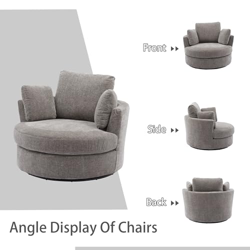 Chifee & Vingol 42.2" Oversized Swivel Accent Chair Round Barrel Chair,Chenille,Beige