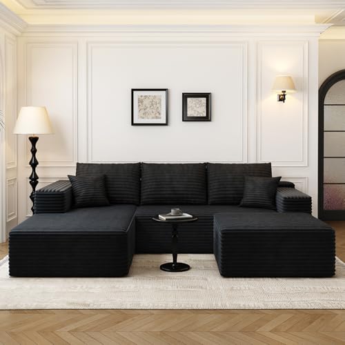 107.5" Cloud Modular Sectional Sofa with 1 Ottoman,Modern Minimalist Upholstered Couches, Comfort U Shaped Sofa for Living Room
