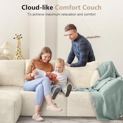 108" Modular Sectional Sofa with L-Shape Chaise, Upholstered Couches for Living Room with Deep Seat, No Assembly Required