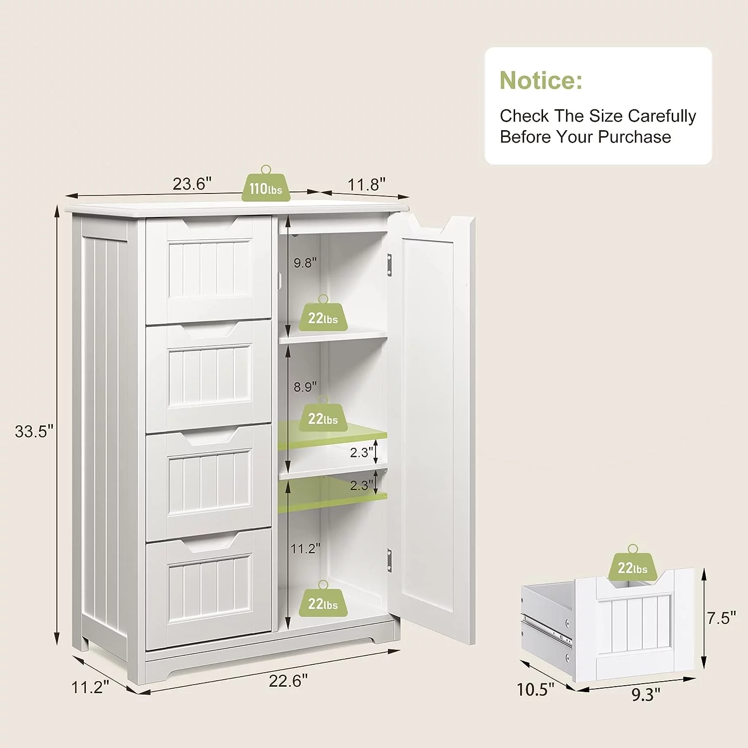 33" Small Kitchen Pantry Storage Cabinet with Door and Shelves, Pantry Cabinet Storage Cupboard