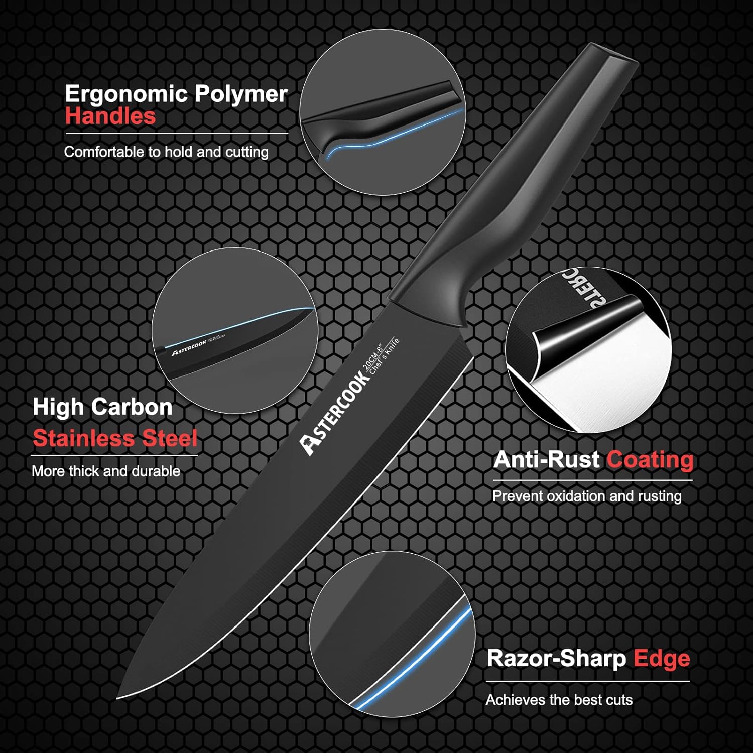 Knife Set, Astercook 21 Pieces Knife Sets for Kitchen with Block, Dishwasher Safe Kitchen Knife Set with Built-in Sharpener
