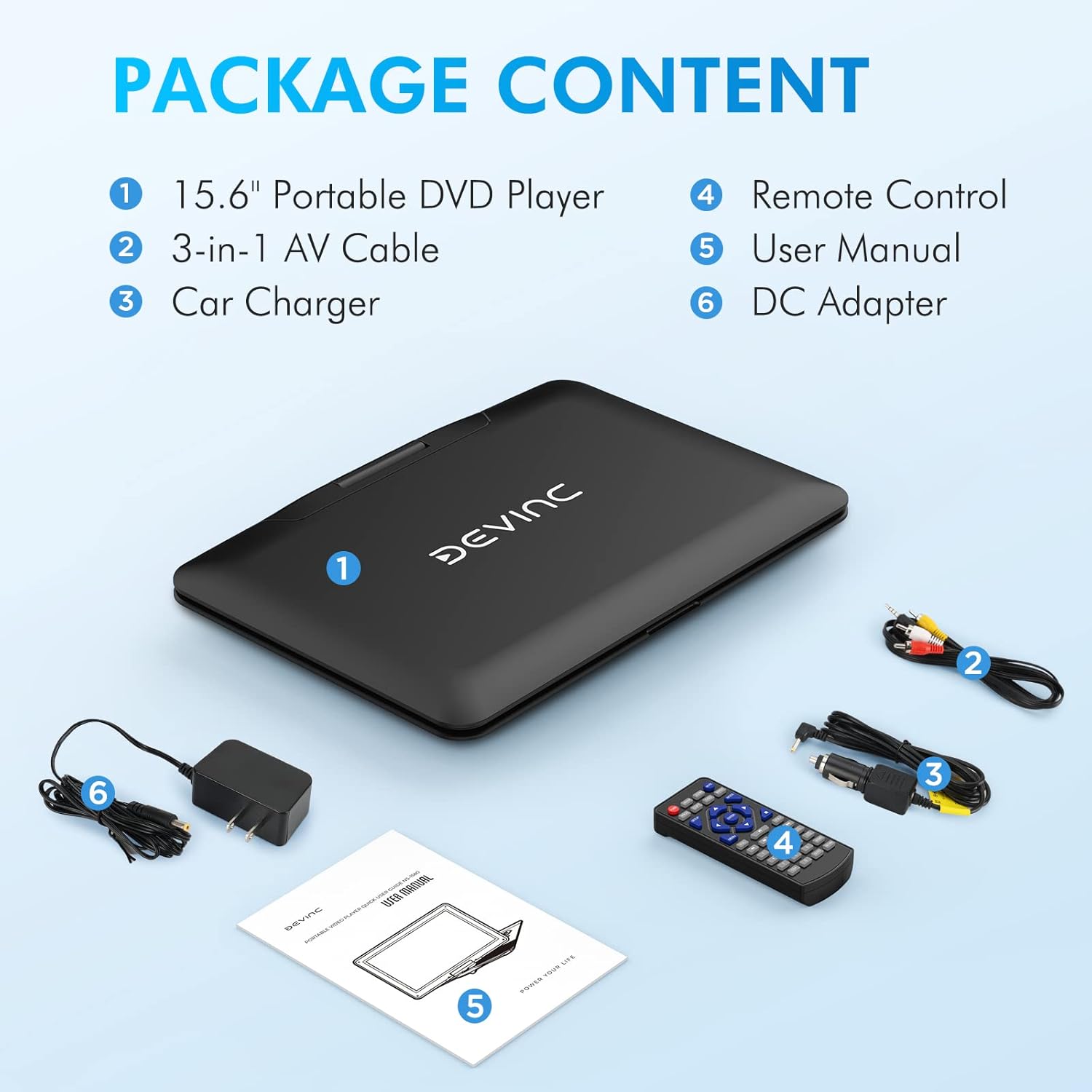 17.9" Portable DVD Player with 15.6" HD Swivel Screen, Support Multiple DVD CD Formats/USB/SD Card/Sync TV, 6 Hours Rechargeable Battery, Car Charger