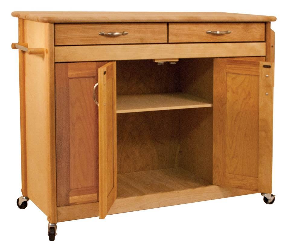 Catskill Craftsman Butcher Block Island with Panel Doors Portable Kitchen Cart, Brown