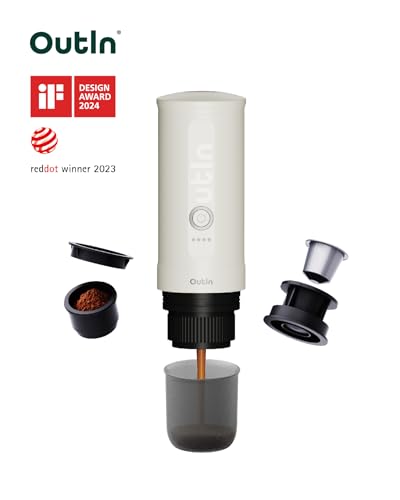 Outin Nano Portable Electric Espresso Machine,Travel Coffee Maker for Camping,Car Coffee Maker Self-Heating with USB-C, 12V