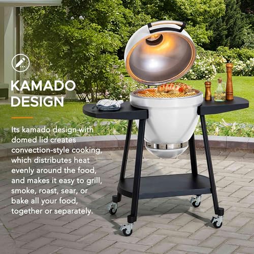 Sunjoy Charcoal Grill 20-Inch Kamado Grill with Pizza Stone, Ultimate Outdoor BBQ Egg Grill and Smoker with Wheels, Navy