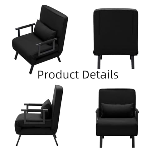 3 in 1 Sleeper Sofa Bed, Futon Sofa Bed for Living Room with Side Pocket, Black Sleepers Sofa Couch with Pullout Bed