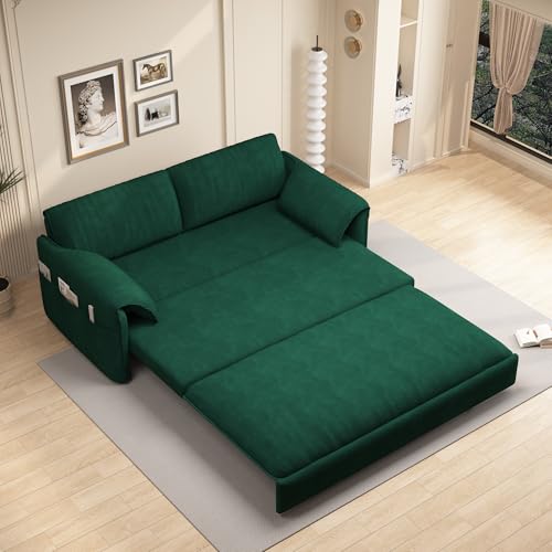 70.1" Futon Sofa Bed Queen Size, Pull Out Bed, 3-in-1 Convertible Sleeper Sofa with 2 Soft Pillows, Modern Velvet Futon Couch for Living Room