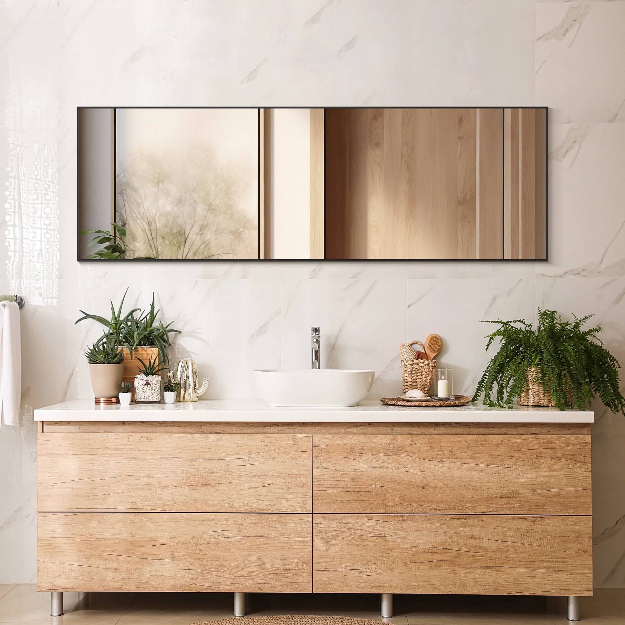 EDX Full Length Mirror 64x21 Full Body Mirror Rectangle Free Standing Wall Mounted Leaning Hanging Floor Mirrors, Black
