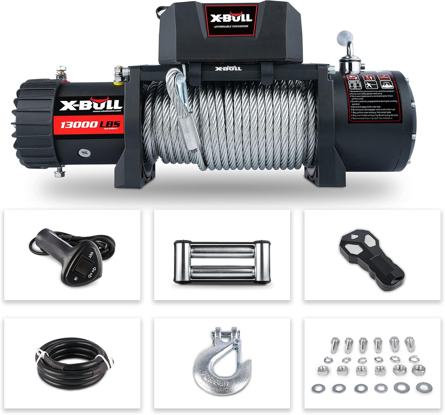 X-BULL12V Wireless Steel Cable 13000LBS Electric Winch for 4WD 4x4 Off Road Vehicle Boat Truck