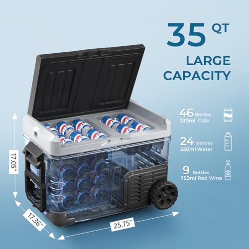 EUHOMY 12 Volt Refrigerator, 37QT(35L) Electric Cooler, Portable Freezer 12V/24V DC 110-240V AC, 12V Fridge -4�H~68�H
