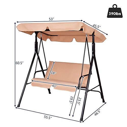 Tangkula 3 Person Porch Swing, Patio with Removable Cushion & Powder-Coated Steel Frame, Outdoor Swing with Canopy for Porch, Backyard, Garden