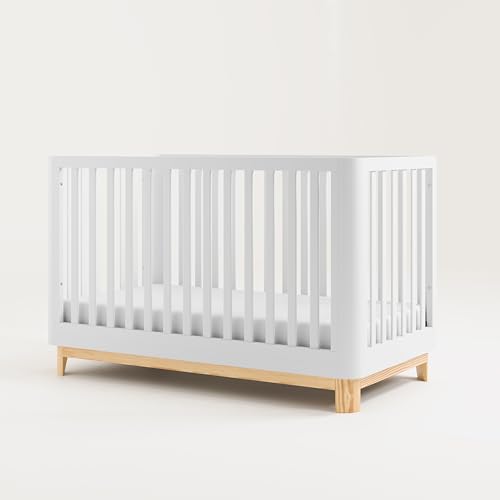 Storkcraft Santos 3-in-1 Convertible Crib (White with Natural) – GREENGUARD Gold Certified, Fits Standard Crib Mattress, Converts to Toddler Bed