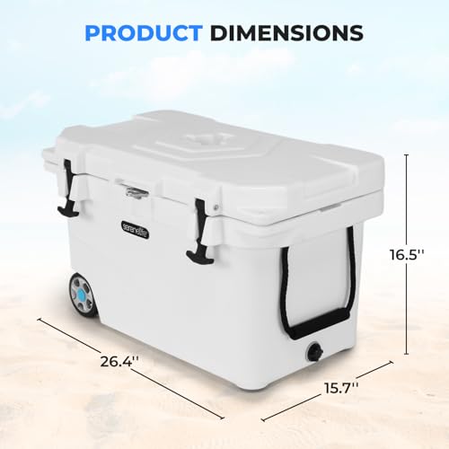 SereneLife Ultra-Tough 45 Quart Rotomolded Cooler Box with Wheels, Holds Upto 56 Cans, Keeps Ice Up to 5 Days