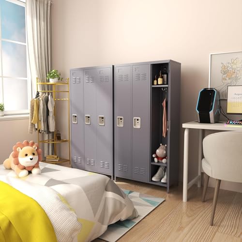 3 Doors Lockers for Employees, Steel Storage Lockers Lockable, Metal Locker Storage Cabinet for Home Office School Gym, Require Assembly (Grey)