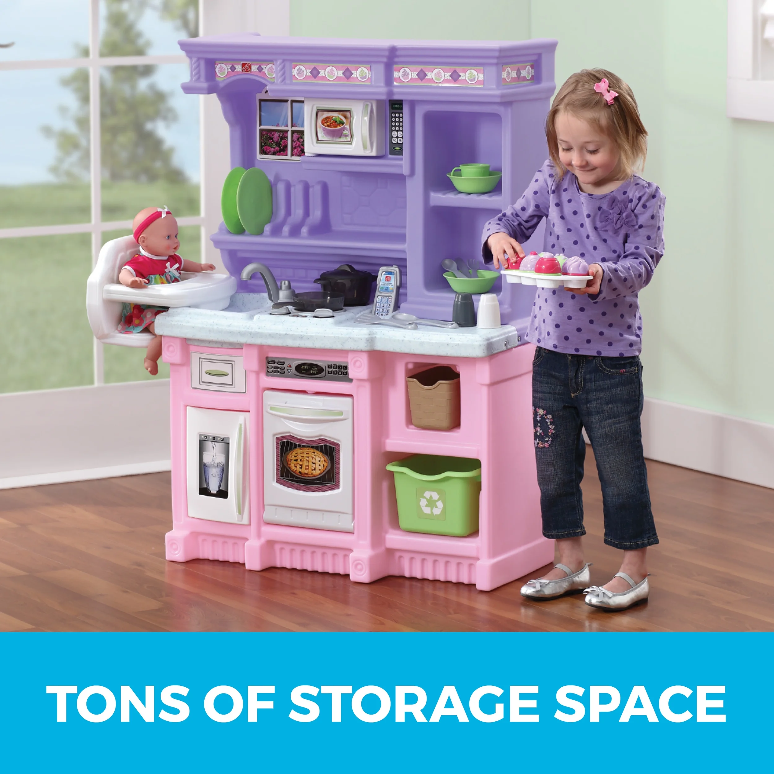 Step2 Little Bakers Pink Toddler Plastic Kitchen Playset with 30 Piece Play Set
