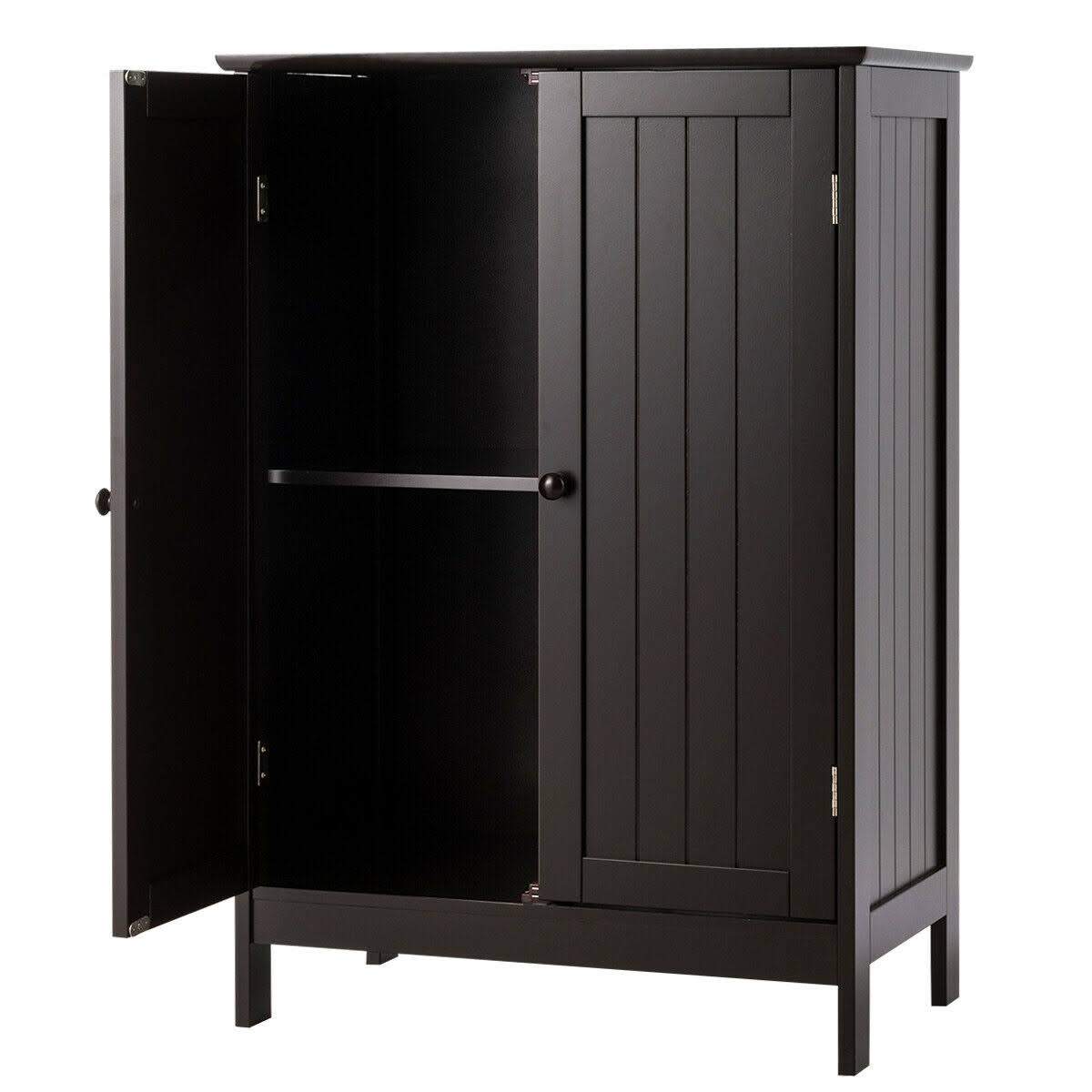 Costway Bathroom Floor Storage Double Door Cupboard Cabinet-Brown
