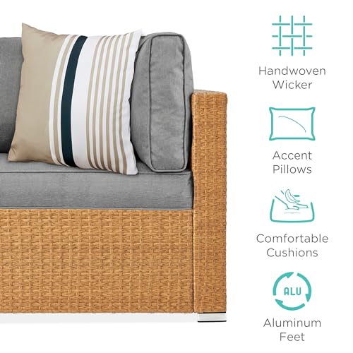 Best Choice Products 7-Piece Modular Outdoor Sectional Wicker Patio Conversation Set w/ 2 Pillows, Coffee Table, Cover Included - Gray/Navy