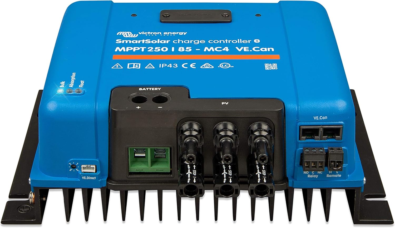 Victron Energy SmartSolar MPPT MC4 VE.Can 250V 100 amp 12/24/36/48-Volt Solar Charge Controller (Bluetooth)