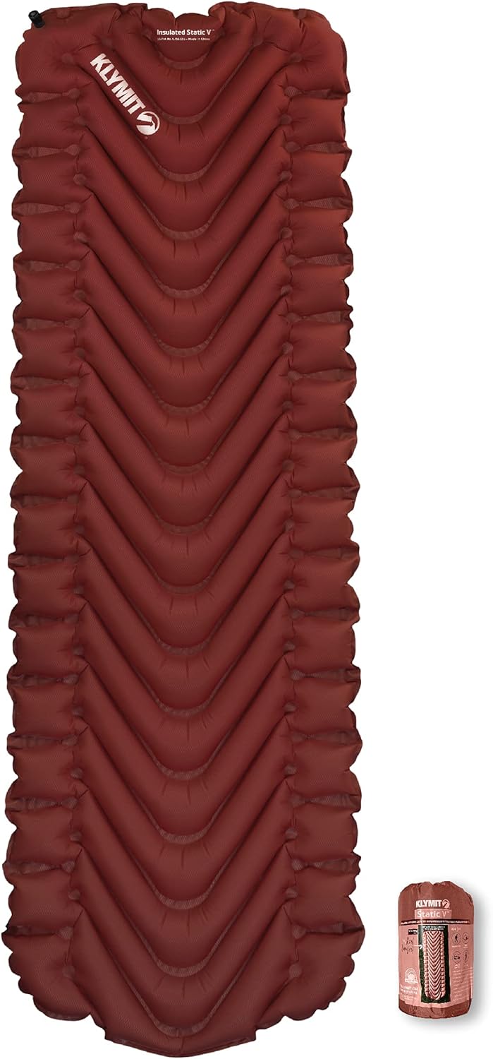 Klymit Insulated Static V Sleeping Pad, Lightweight, 2.5 Inches Thick, Sleep Comfort for Backpacking, Cold Weather Camping and Hiking