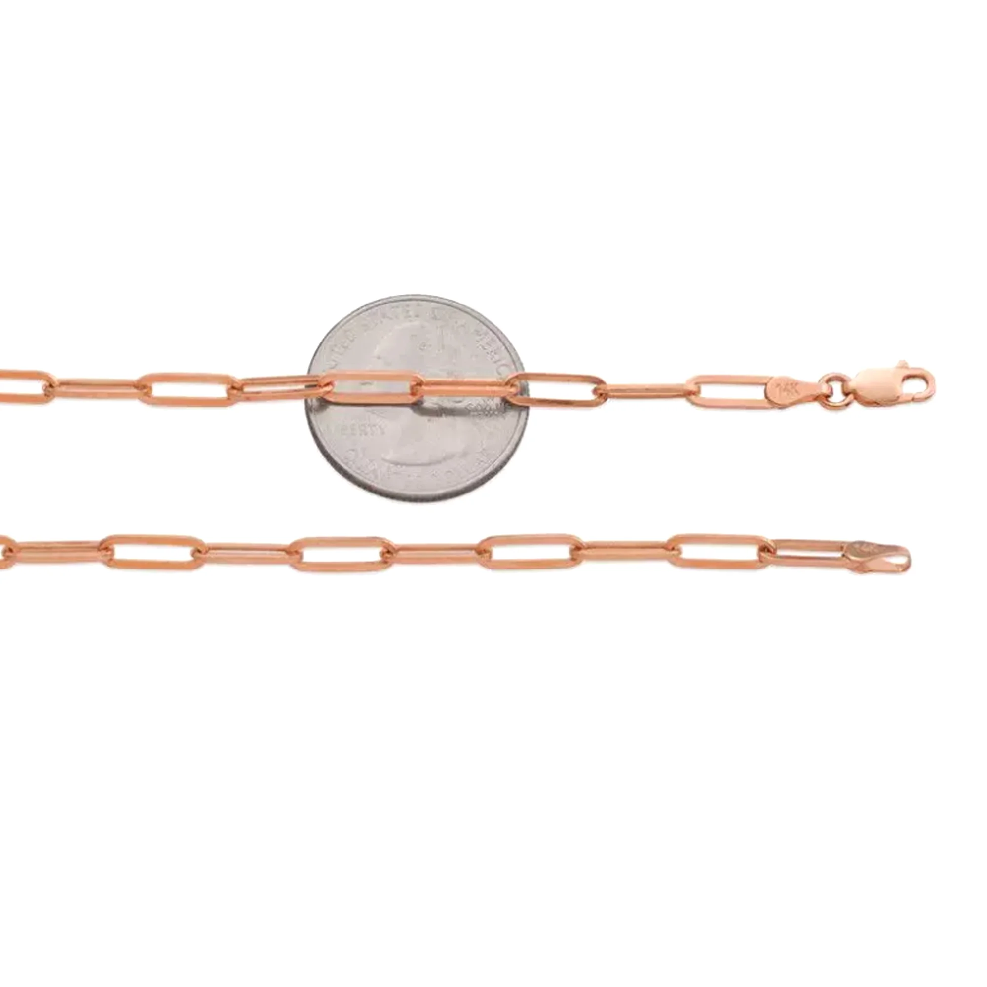 14k Rose Gold Paperclip Chain Necklace, 3mm, 20"