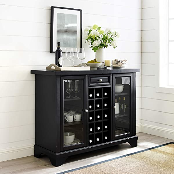 Crosley Furniture Lafayette Sliding Top Bar Cabinet, Black Black LaFayette