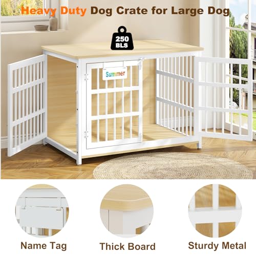 EasyCom 48"/42"/33" Dog Crate Furniture with Name Tag, Heavy Duty Dog Kennel Indoor for Large Dogs