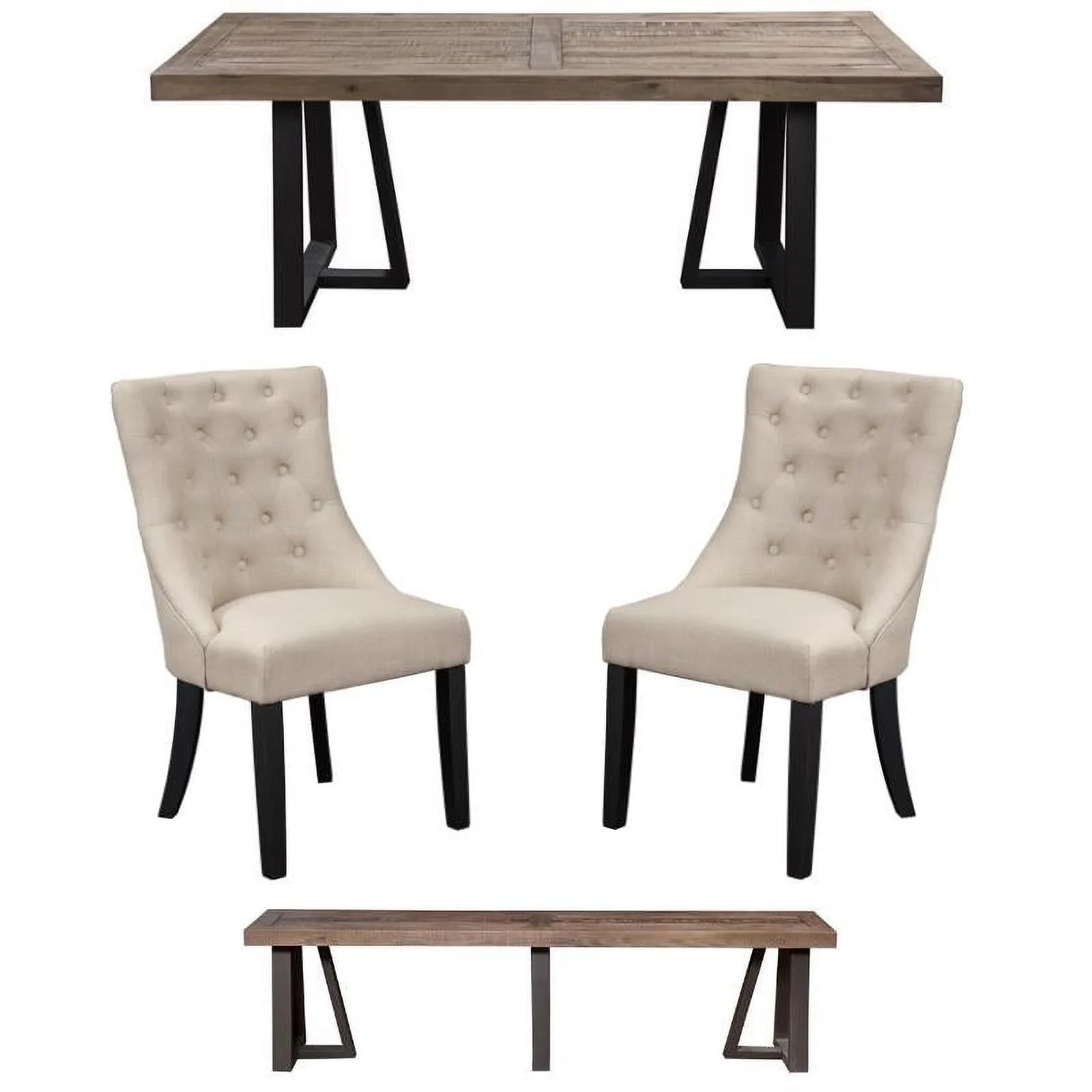 Home Square 4 Piece Set with Dining Table Dining Side Chairs & Dining Bench
