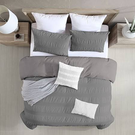 Swift Home Moselle 100% Cotton Ruched u0026 Waffle Weave Duvet Cover Set - King/Cal King - Dark Grey