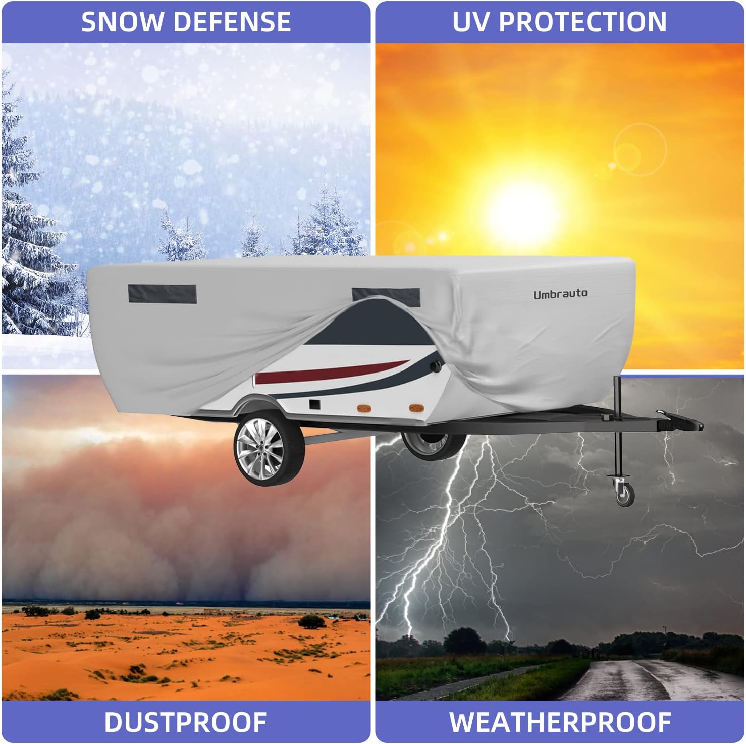 Tent Trailer Cover Umbrauto 2022 Upgraded 6 Layers Top Pop Up Camper Covers Waterproof Extra Thick Polypropylene Breathable Ripstop Anti-UV Pop Up