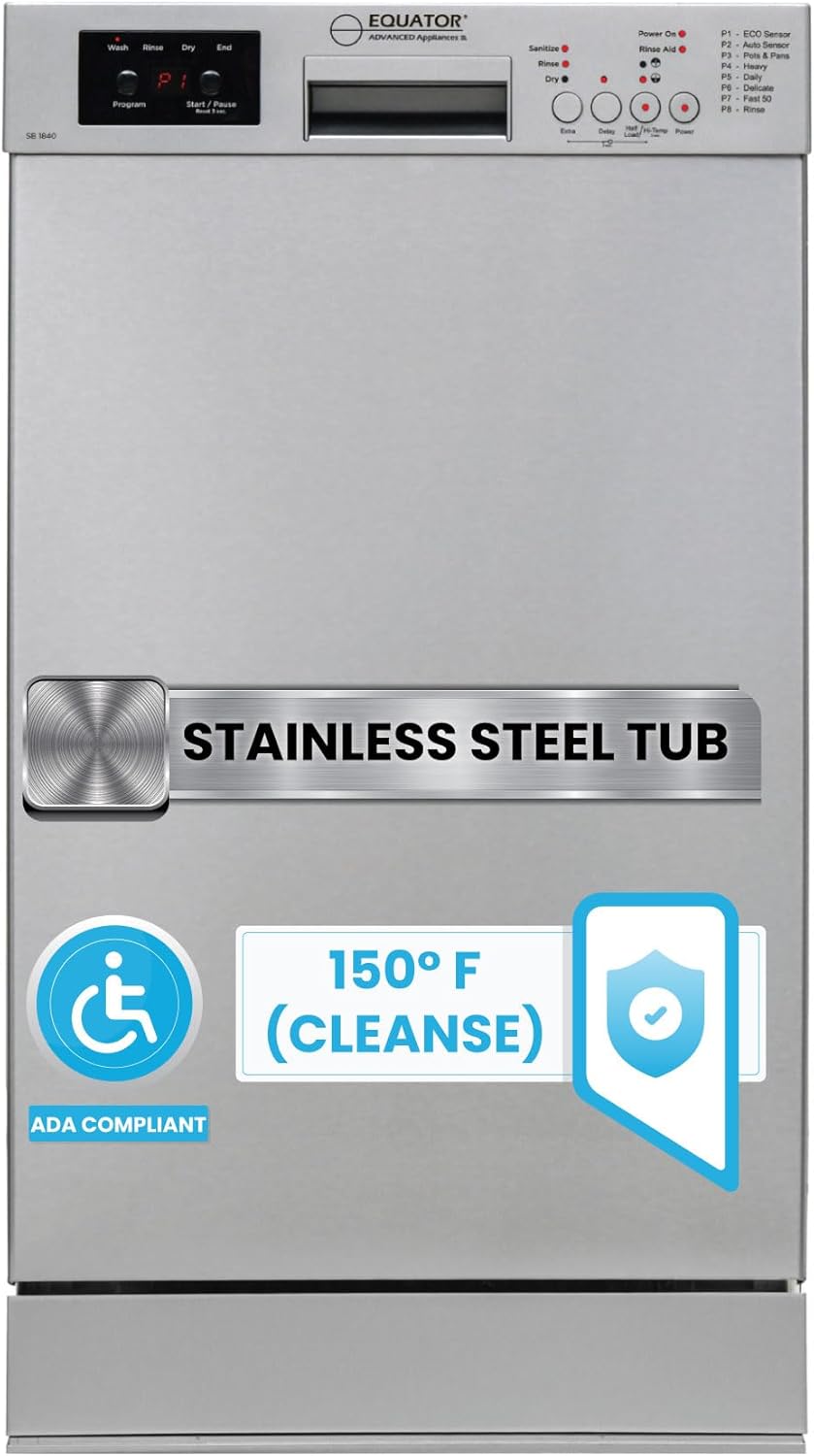 Equator 18" Built-In Dishwasher with Front Control 10 Place Setting and Energy Star Rating Made in Europe