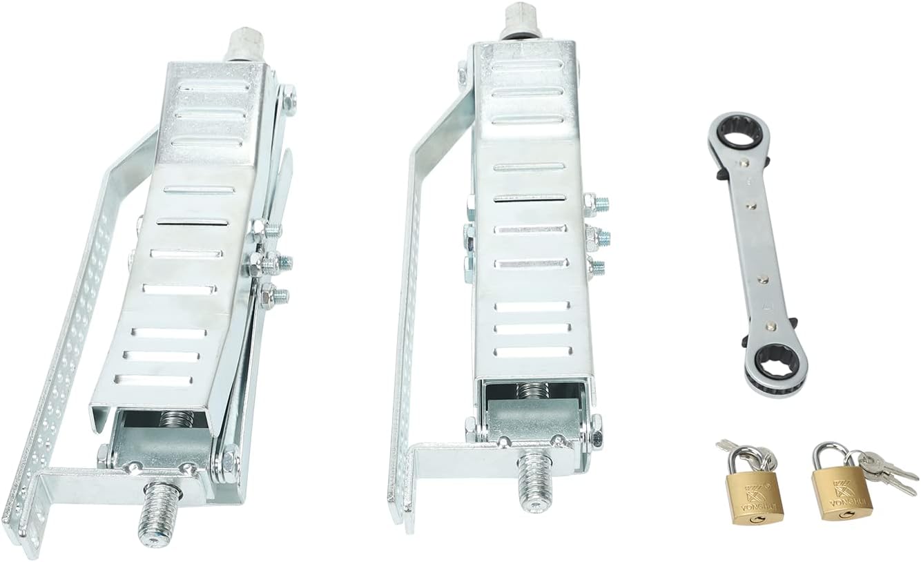 frperce 2 Set Wheel Chock Stabilizer Tire Locking Chock with w/Crank Handle for Trailer Camper RV Jack, Spaced 4-10 Apart