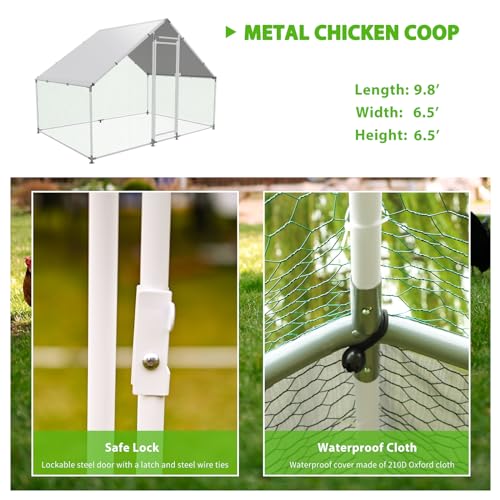 Large Metal Chicken Coop Walk-in Poultry Cage with Water-Resident and Anti-UV Cover Duck Rabbit Cat House Outdoor Chicken Run Pen with Spire Shaped