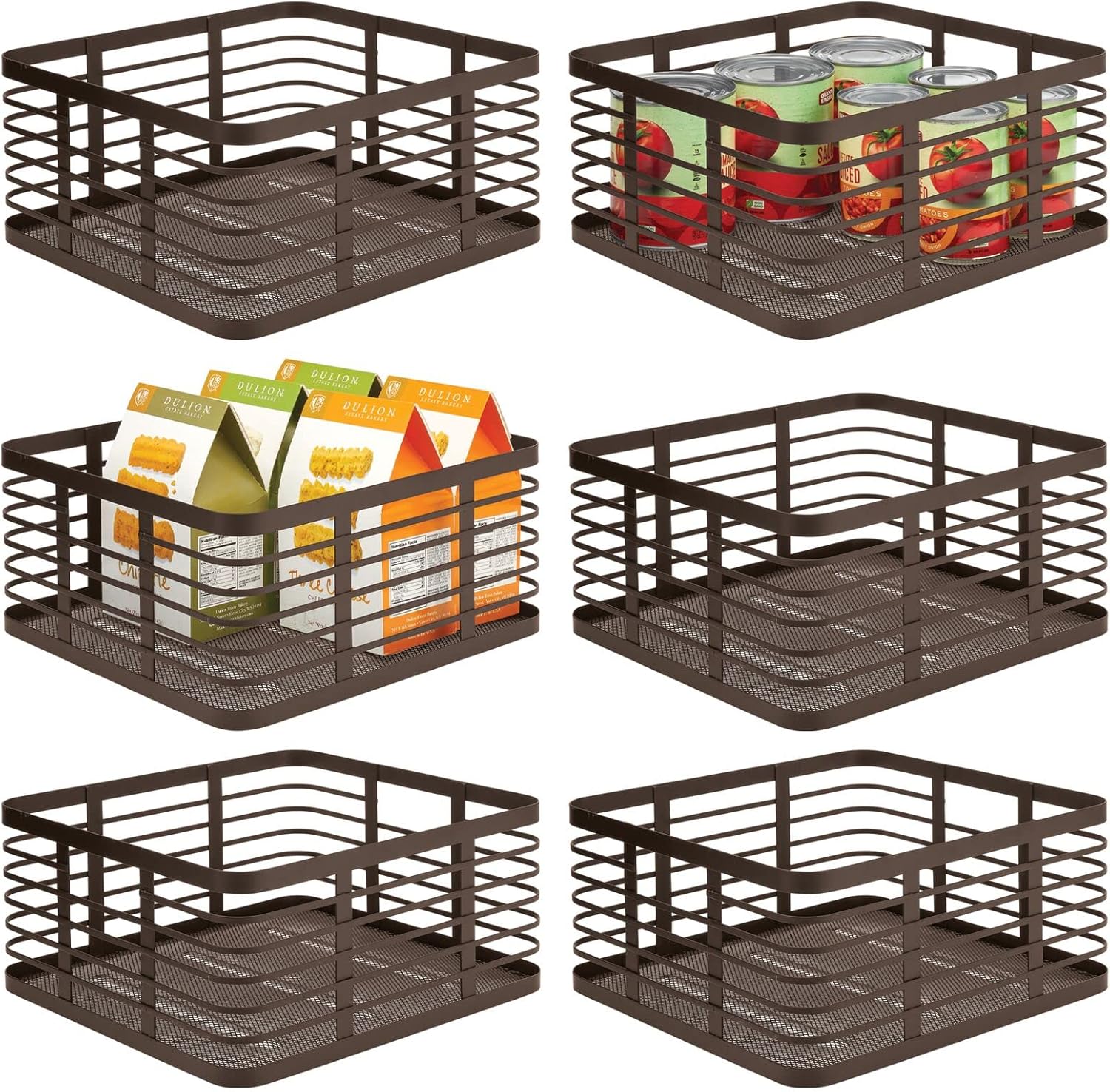 mDesign Modern Decor Metal Wire Food Organizer Storage Bin Baskets for Kitchen Cabinets, Pantry, Bathroom, Laundry Room, Closets, Garage - 6 Pack