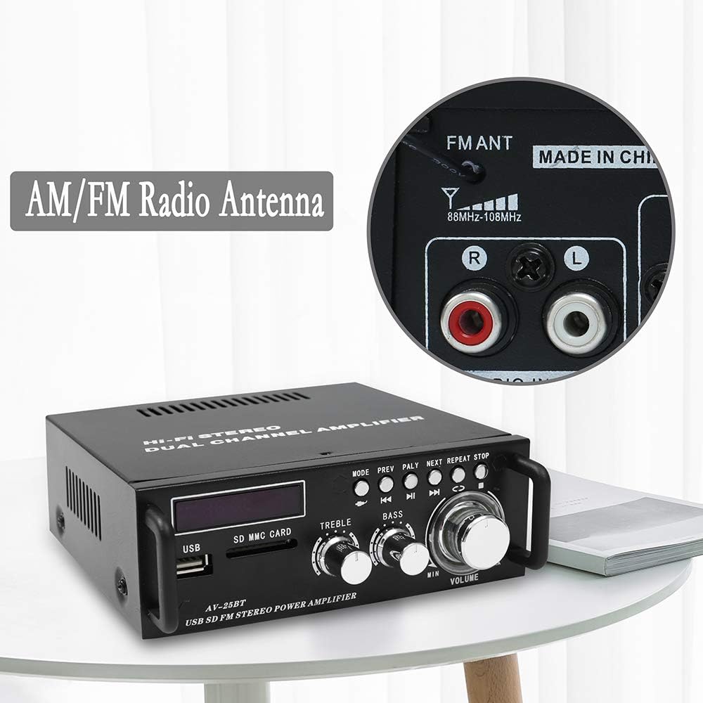 Wireless Bluetooth 5.0 Stereo Amplifier System – 200W Hi-Fi Dual Channel Sound Power Audio Receiver w/USB, SD Card