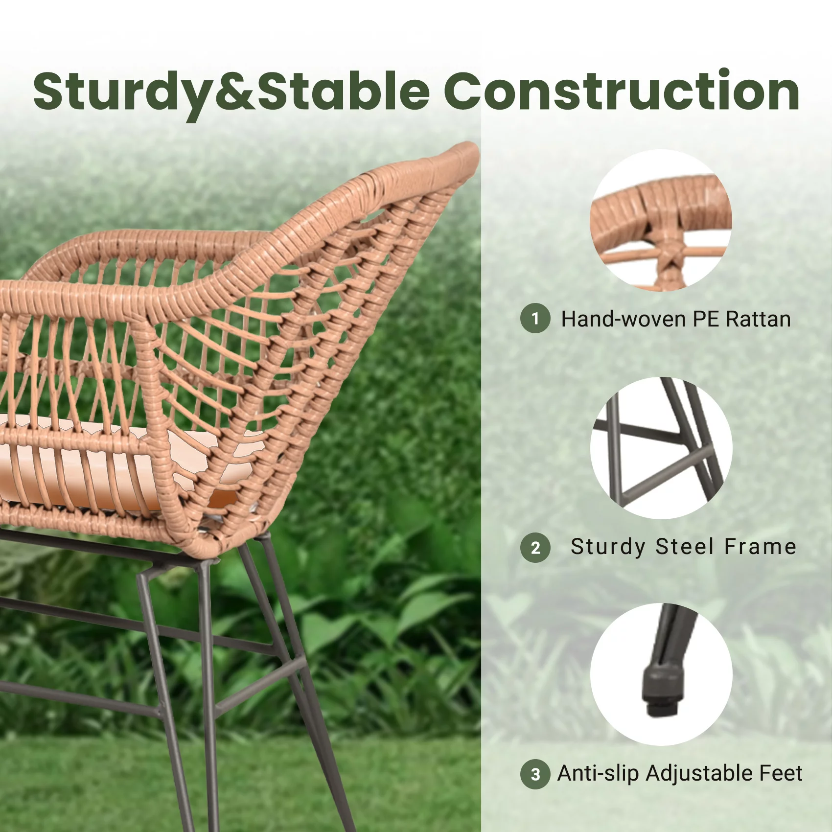 Tappio 3 Piece Outdoor Wicker Furniture Patio Bistro Set, PE Rattan Wicker Chairs Set with Table and Cushions